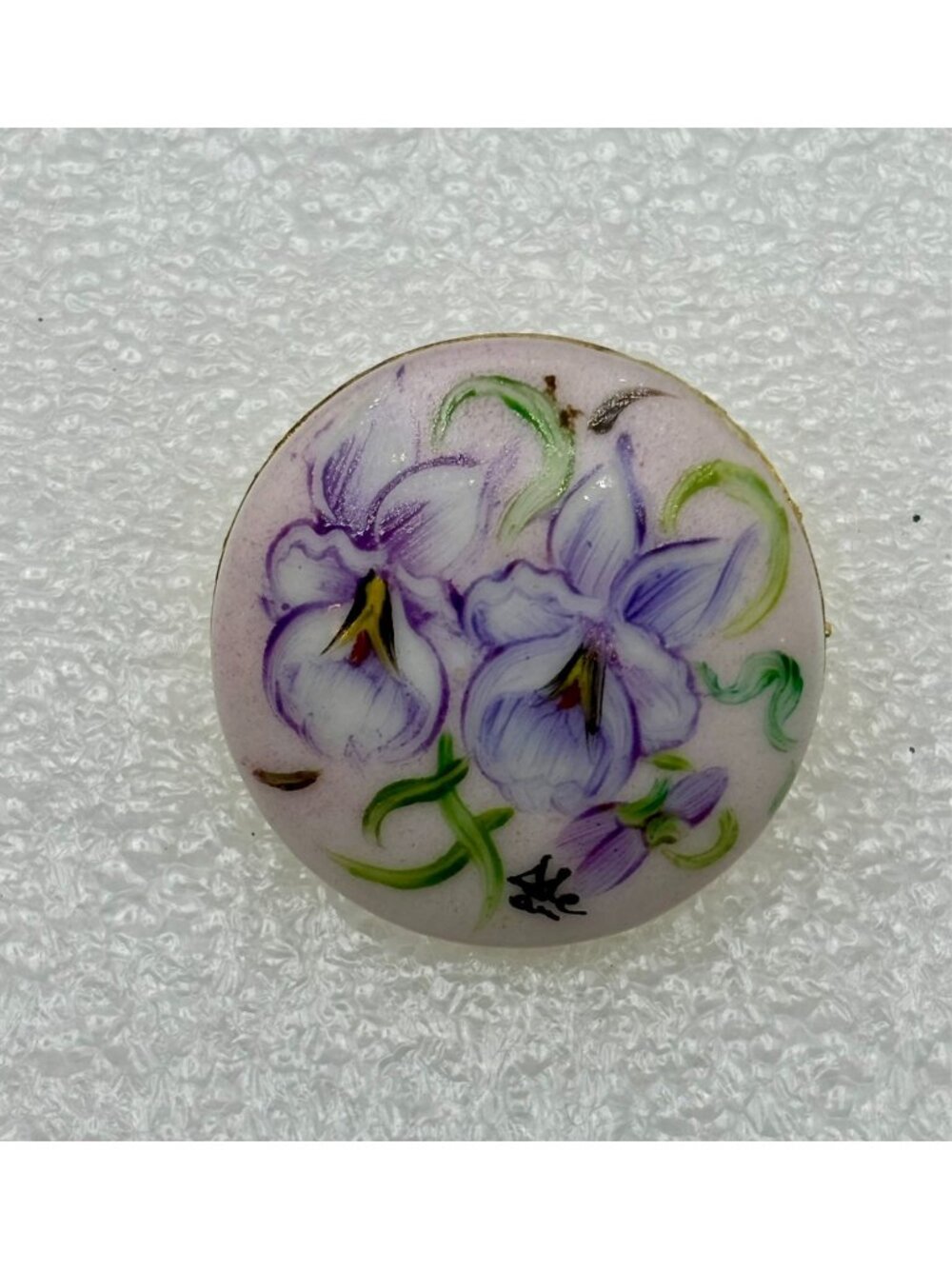 Victorian Hand Painted Porcelain Floral Brooch-Trombone Clasp